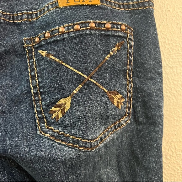Cowgirl Tuff Women's Boot Cut Jeans - Blue with Gold Accents - Picture 7 of 11